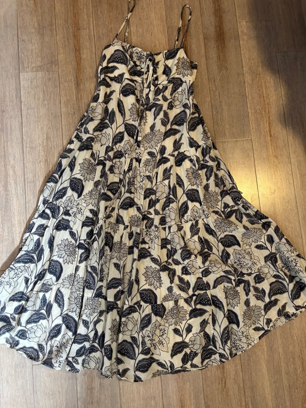 Vineyard Vines Ruched Halterneck Maxi Dress Floral blue cream silk cotton blend